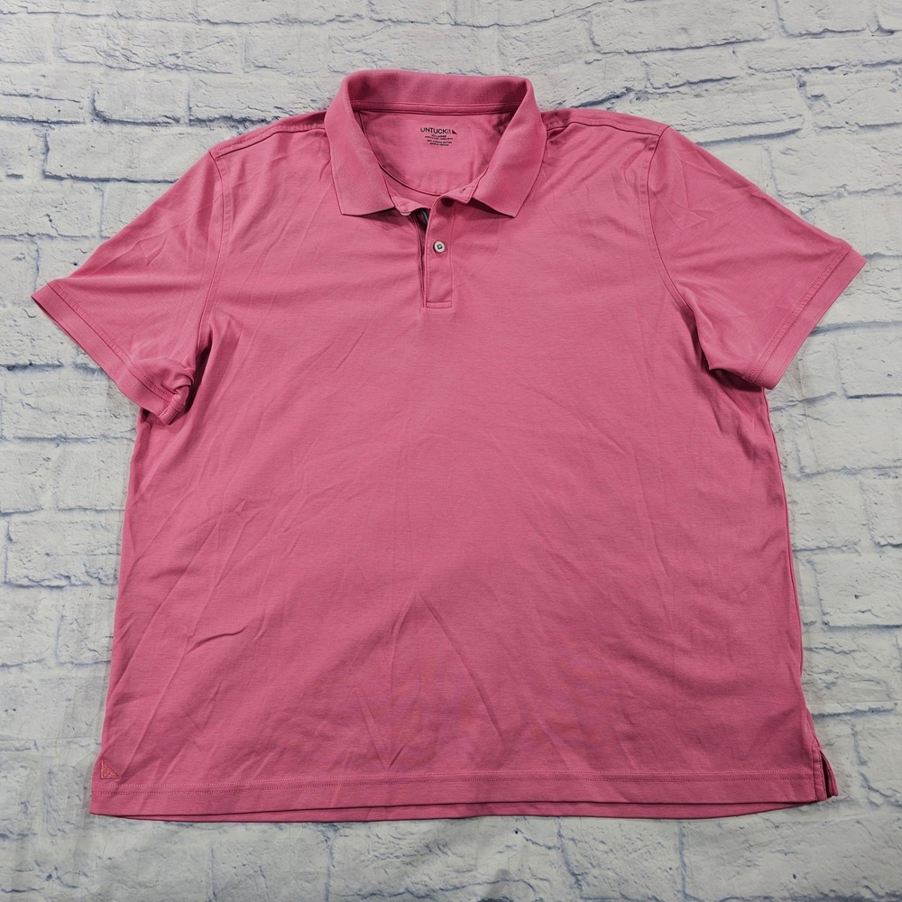 UNTUCKit Polo Shirt MENS XXL Pink Damaschino Wrinkle Free Supima Cotton 35510